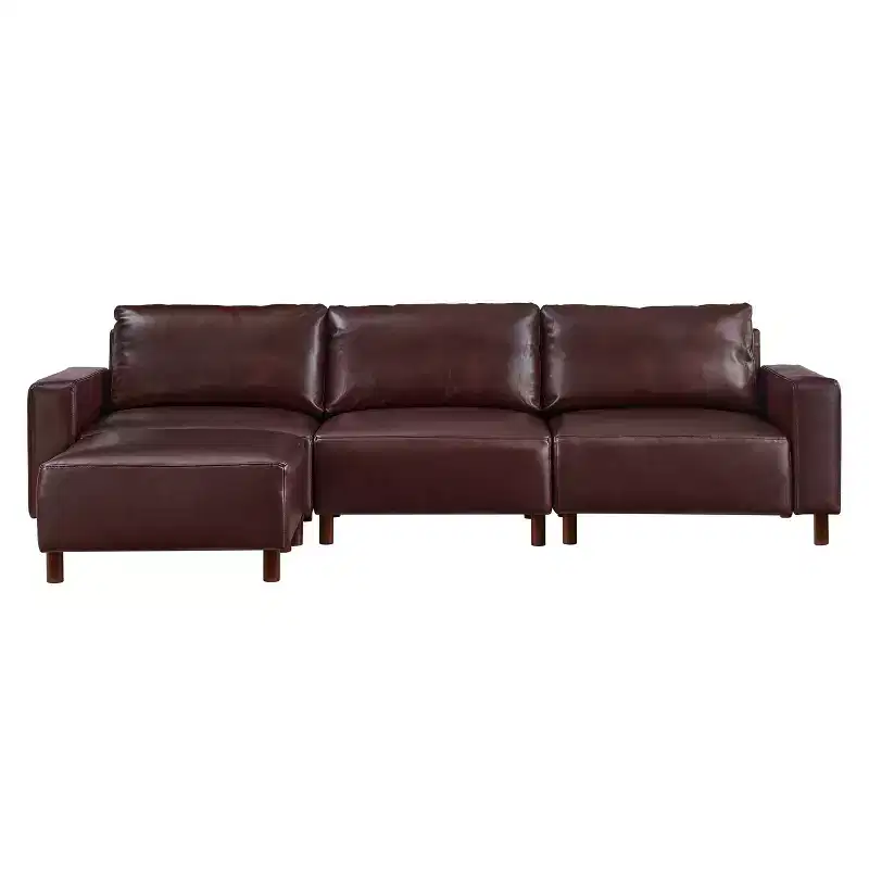 GDFStudio Arvin 112 Modern 3-Seat Faux Leather Upholstered Sectional Sofa with Ottoman