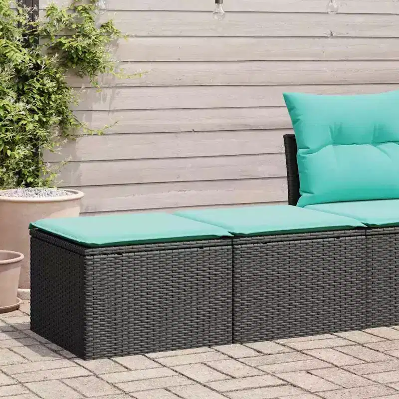 vidaXL Patio Sofa Set with Cushions Outdoor Stools 2 Piece Poly Rattan Acacia