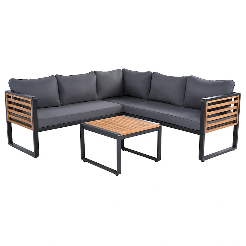 4-Pieces Patio L-shaped Conservation Sofa Set with Coffee Tables