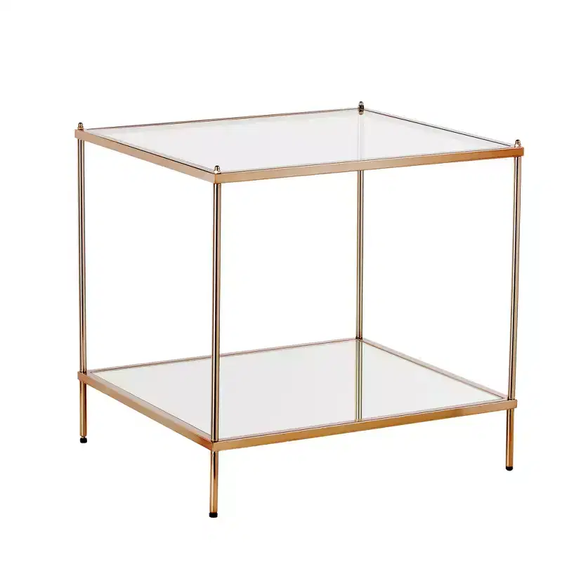 22 Clear And Gold Glass And Iron Square End Table With Shelf
