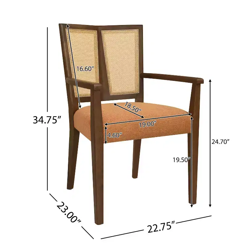Christopher Knight Home Set of 2 Nolan Rubberwood Upholstered Dining Arm Chairs with Cane Webbing Caramel/Walnut