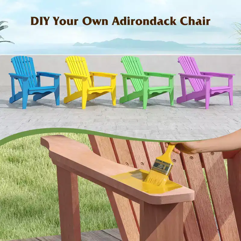 Costway 4PCS Solid Wood Garden Chair w/ High Backrest Wide Armrests & Contoured Seat