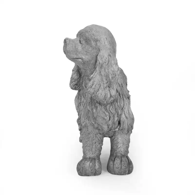 GDFStudio Rayshon Outdoor Lightweight Concrete Cocker Spaniel Dog Bench, Gray