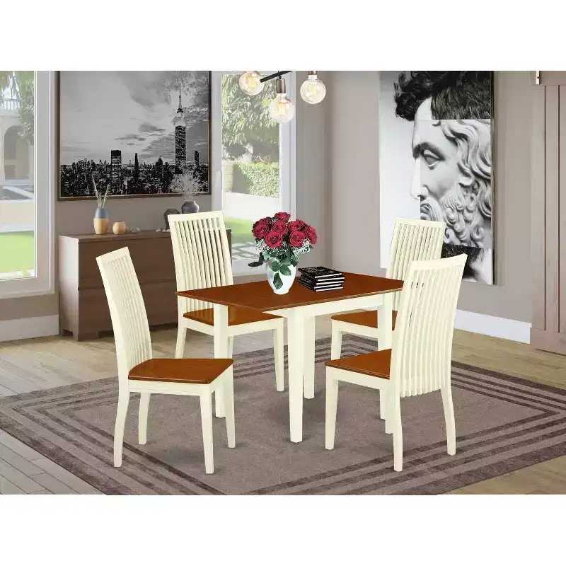 5-Piece Buttermilk and Cherry Solid Wood Top - Dining Room Set - Seats 4