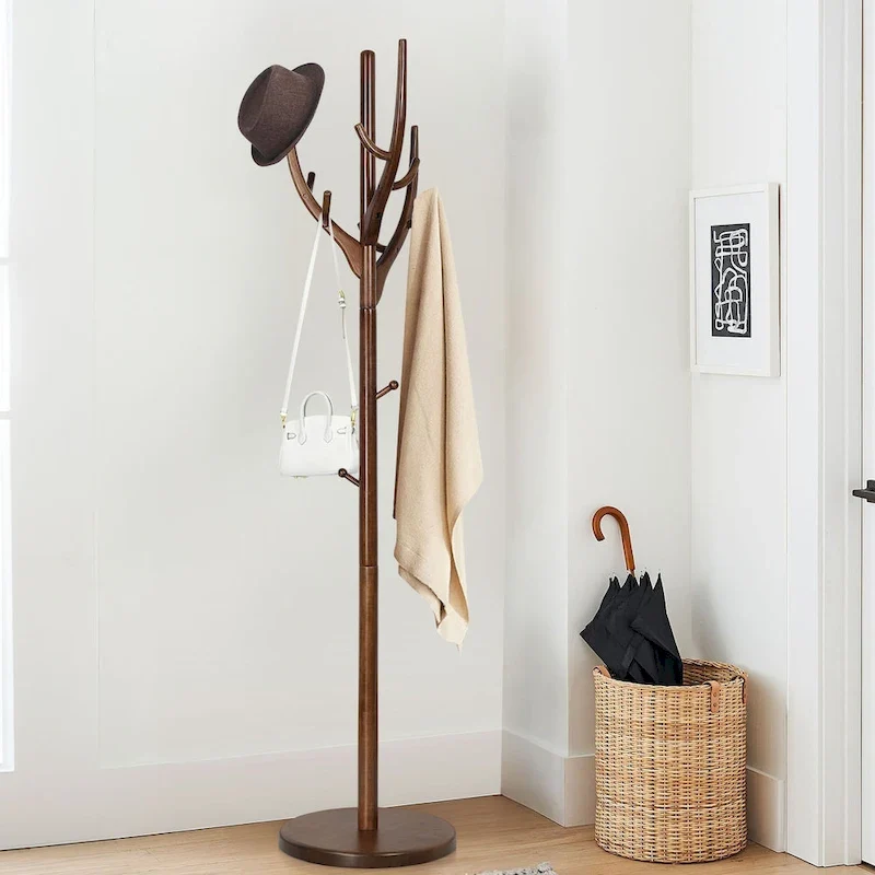 Adjustable Tree-branch Coat Rack Freestanding, Rubberwood Coat Tree - 16.54Dia. x 71.65H