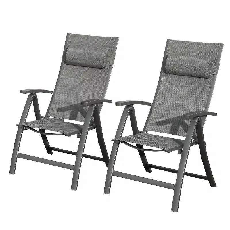 Clihome Patio Folding Chairs Set of 2 - Textilene Adjustable Backrest Loungers