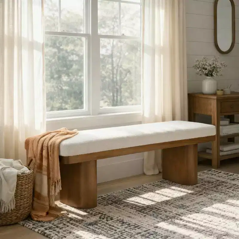 Christopher Knight Home Fernando Modern Wooden Upholstered Bench with Rubberwood Legs