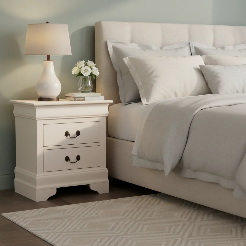 24 in.H x 22 in W Rectangle Beige Finish 2 Drawers Veneer Nightstand For Living Room and Bedroom