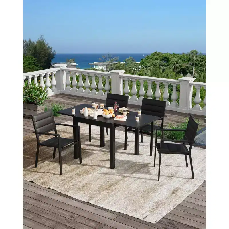 Aluminum Wood Grain Extendable Outdoor Dining Table - Rectangular, Rust-Resistant, Seats 6