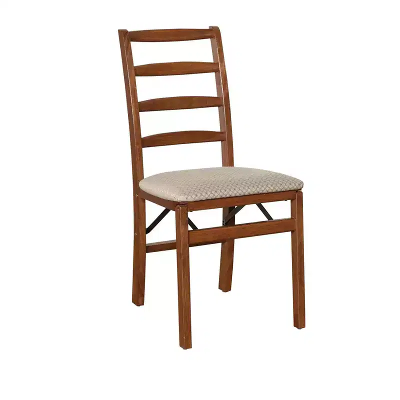 Folding Chairs Set of 2, Shaker Ladderback Upholstered Seat, Solid Hardwood, Folds to 8.25