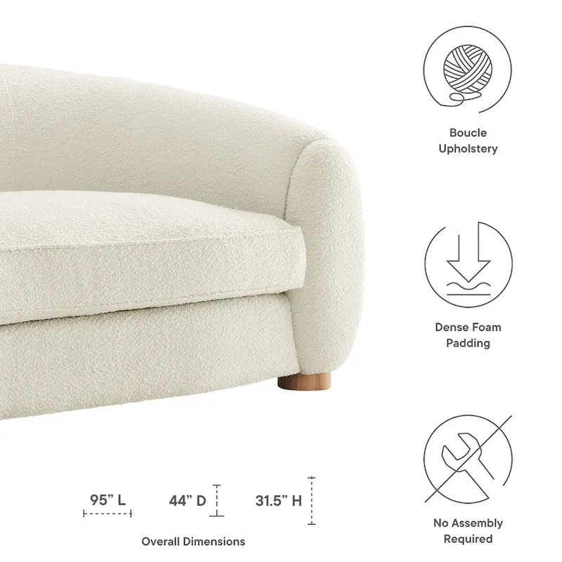 Contemporary Boucle Upholstered Sofa with Dense Foam and Beech Wood Legs