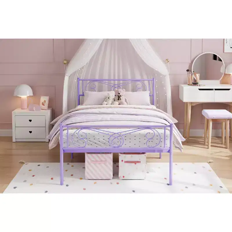 Twin Size Metal Bed Frame, Bed Frames with Headboard , Metal Platform Bed Frame with Footboard,Steel Slats Support,Easy Assembly