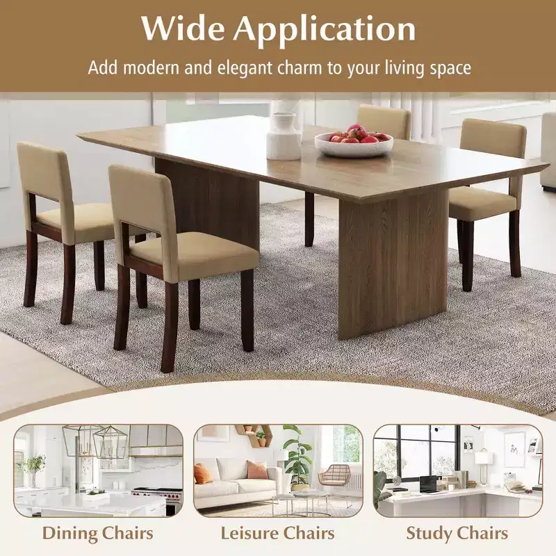 Costway Wooden Dining Chair Set of 2/4 with Acacia Wood Frame Padded Seat & Back Home Beige