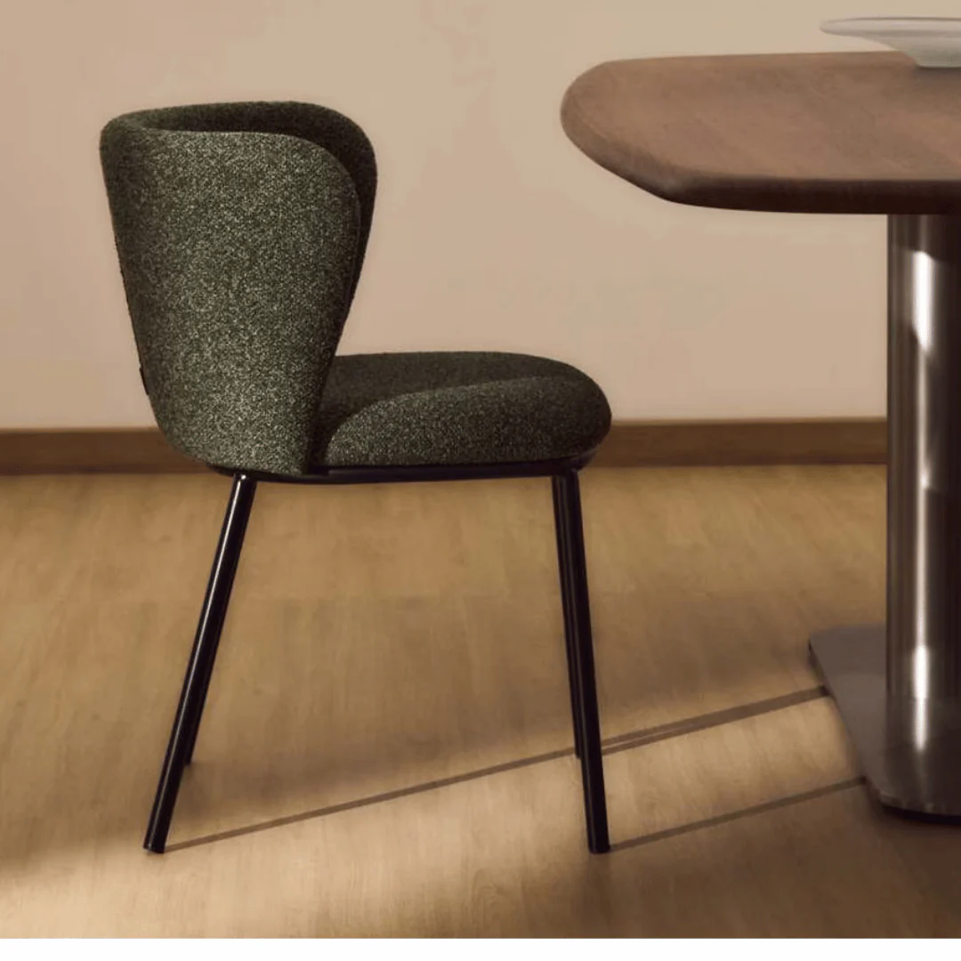 Modern Green Chenille Dining Chair with High Density Foam and Curved Back for Dining Room