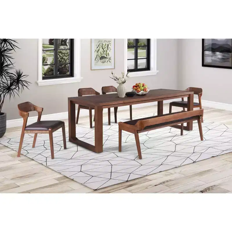 6pc Rasmus Extendable Dining Table Set Chestnut - Boraam: Acacia Wood, Faux Leather Chairs, Bench Included