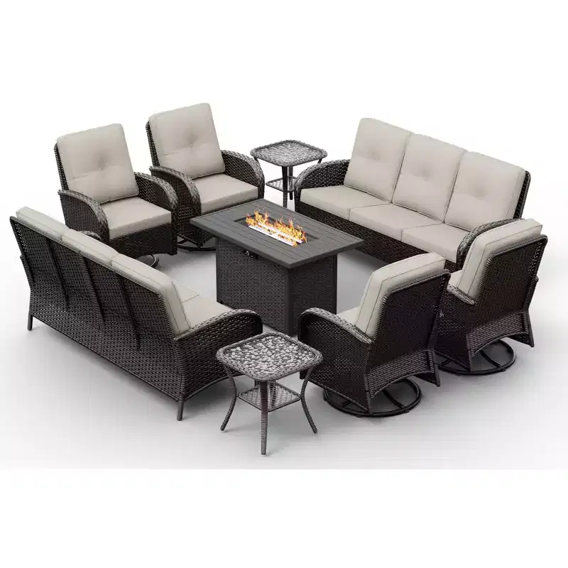 UPTIOT Premium Outdoor Sectional Set with Fire Pit and Swivel Chairs