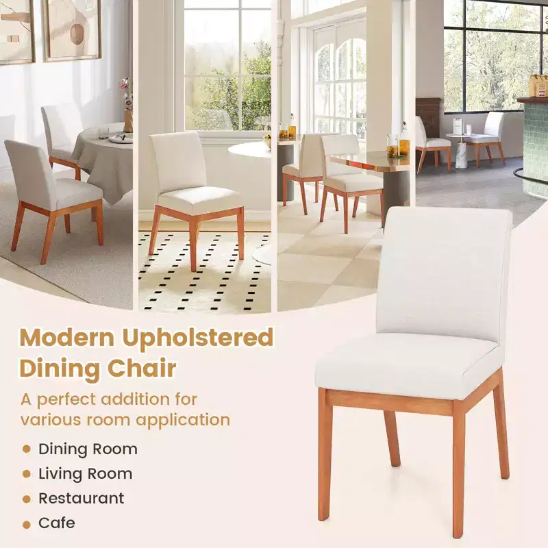 Costway Modern Kitchen Chair Set of 2/4 Dining Chair with Rubber Wood Legs & Padded Seat