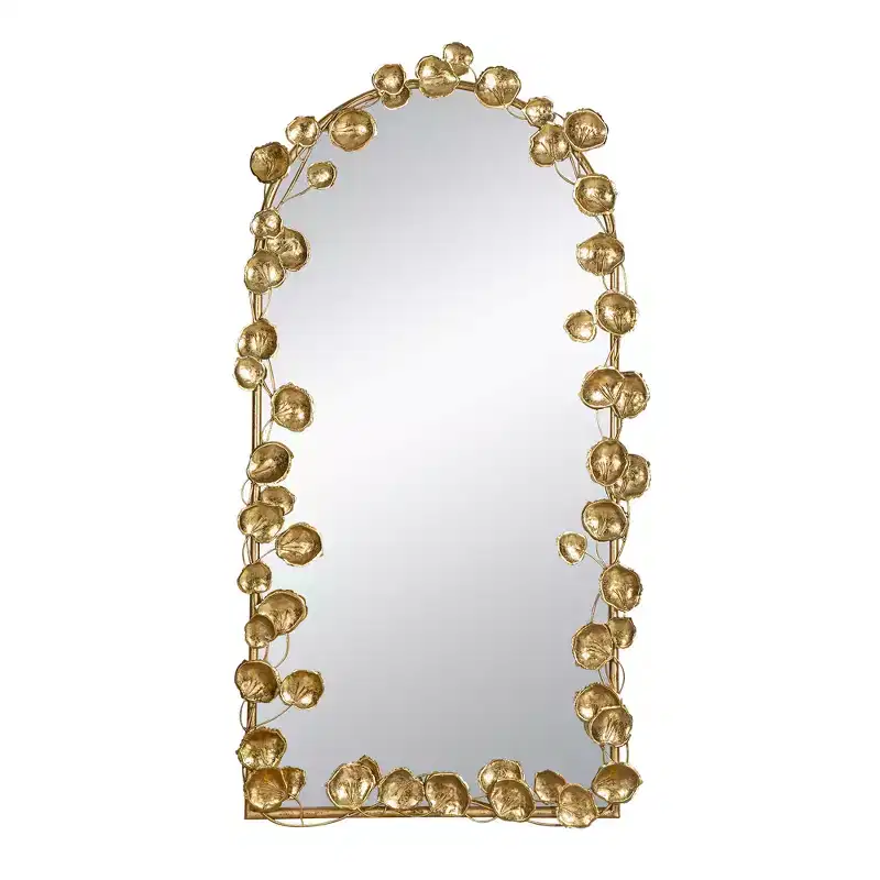51.5 x 29 Inch Full Length Arched Wall Mirror with Golden Leaf Accents