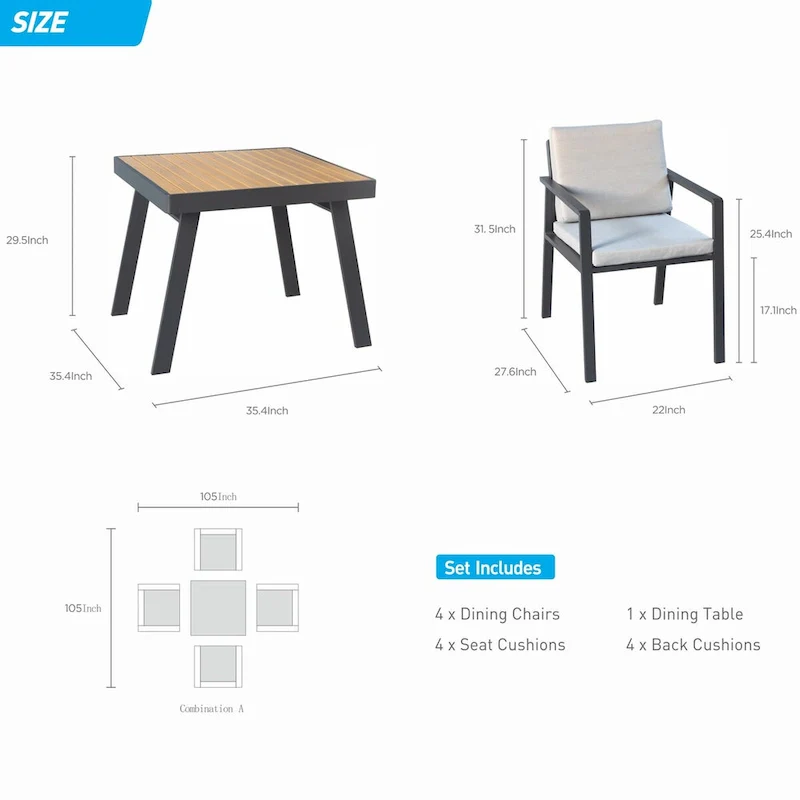 HIGOLD Nofi 5 Pieces Aluminum Patio Dining Set Matte Charcoal