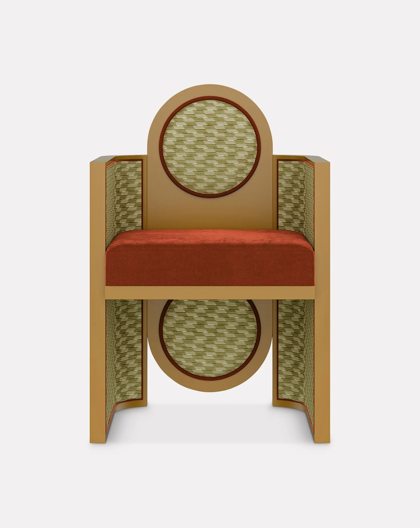 Recycled Geometric Velvet Lacquered Wood Sculptural Dining Chair