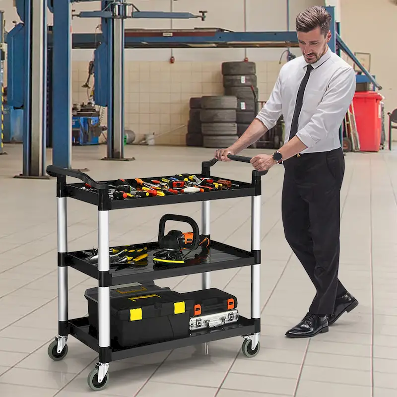 Costway 3-Shelf Utility Service Cart Aluminum Frame 490lbs Capacity w/
