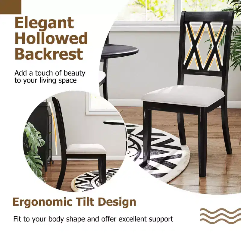 Costway 2/4 PCS Farmhouse Dining Chairs Modern Kitchen Chairs with Elegant Hollowed backrest
