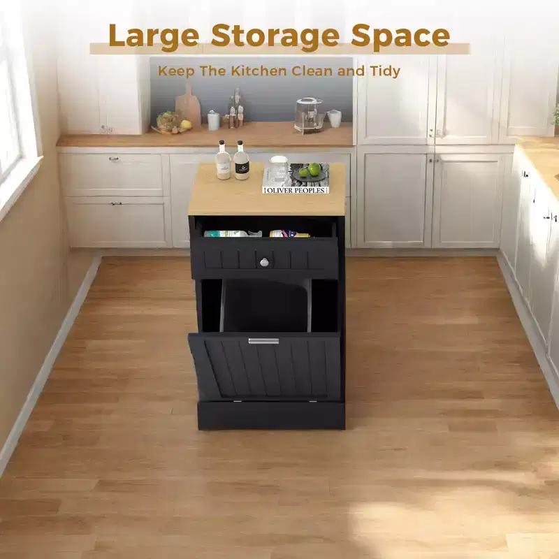White Tilt-Out Trash Cabinet with Drawer, 10 Gal, 1-Person Household