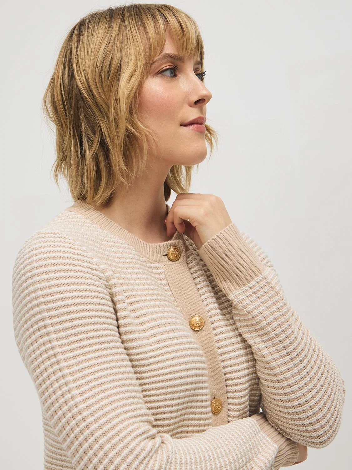 Tweed Button-Front Cardigan