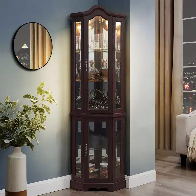 MAYEERTY Living Room Media Cabinet MDF+Tempered Glass 3 Soft-Close Drawers Open Shelves