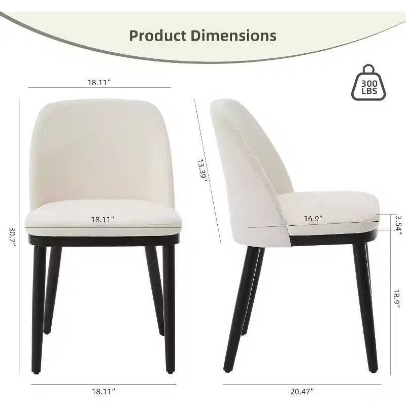 Leather Upholstered Dining Chair with Wood Legs, Wing Backrest and Thick Cushion