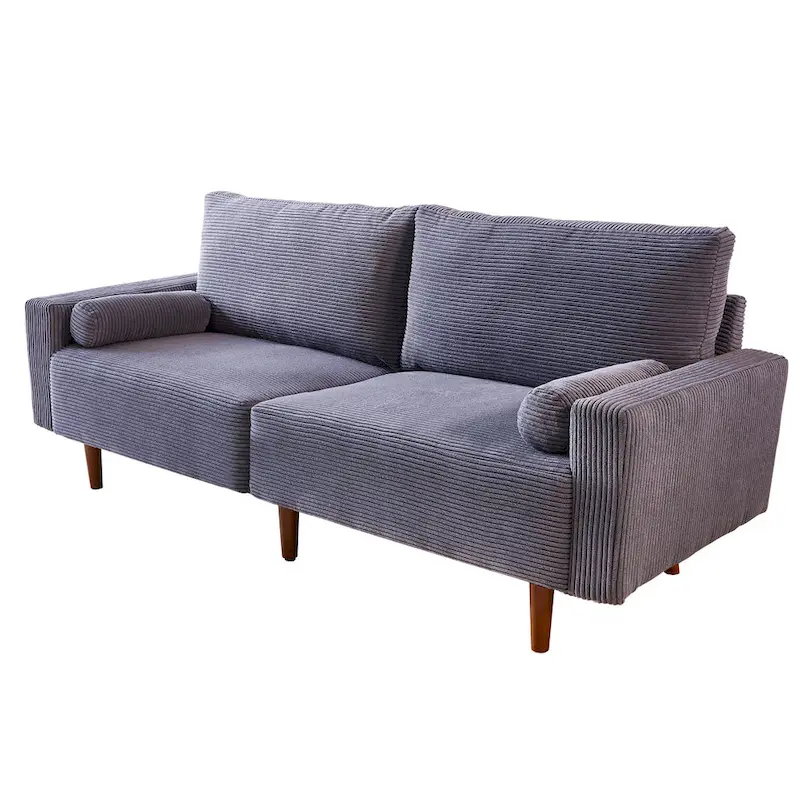 Mid-Century Modern Upholstered Sofa Couch with Rolled Pillows