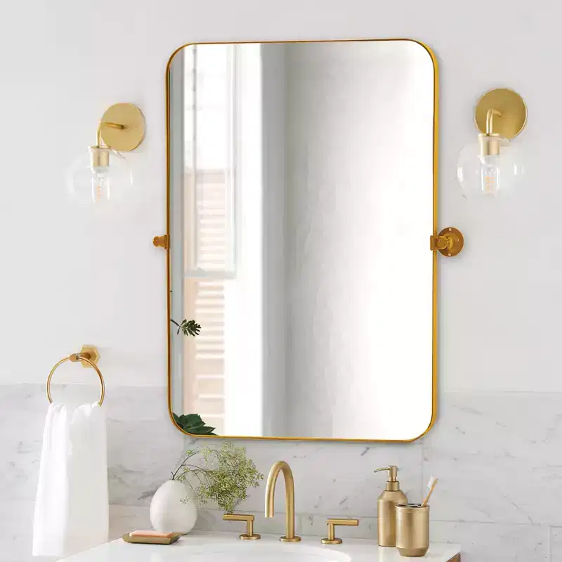 MAYEERTY 35.83x24.02x1.57in Wrought Iron Rounded Rectangle Gold Metal Hanging Mirror
