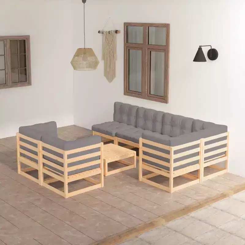 vidaXL Patio Sofa Set Sectional Sofa Outdoor with Cushions Solid Acacia Wood - Natural