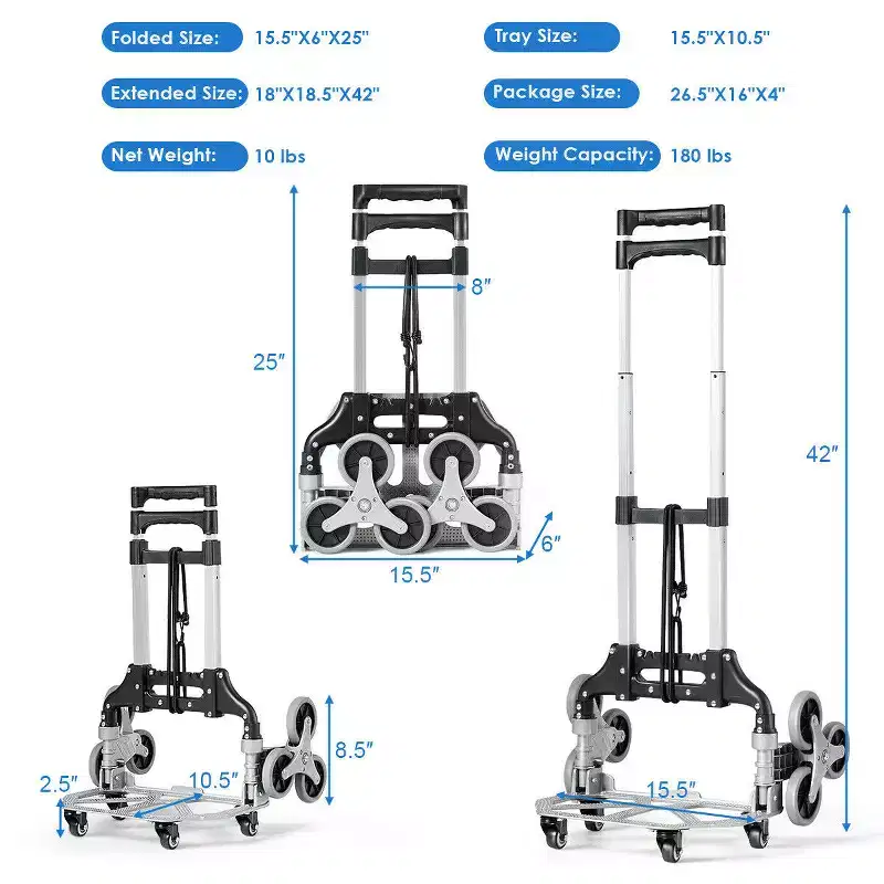 Costway Folding Stair Climbing Cart Portable Hand Truck Utility Dolly w/ Bungee Cord