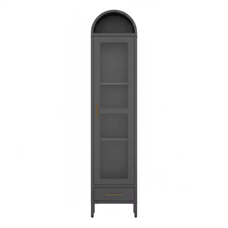 Garvee Arched Glass Door Display Cabinet. Cold Rolled Steel Freestanding Showcase 0.6mm Thick Metal Stand for Home Office Retail