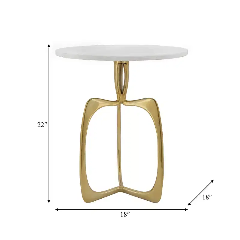 Chic End Table, Side Table, or Small Night Stand for Room Decor - Metal Table with Marble Top and Artistic Frame for Small Spaces - 22 White & Gold