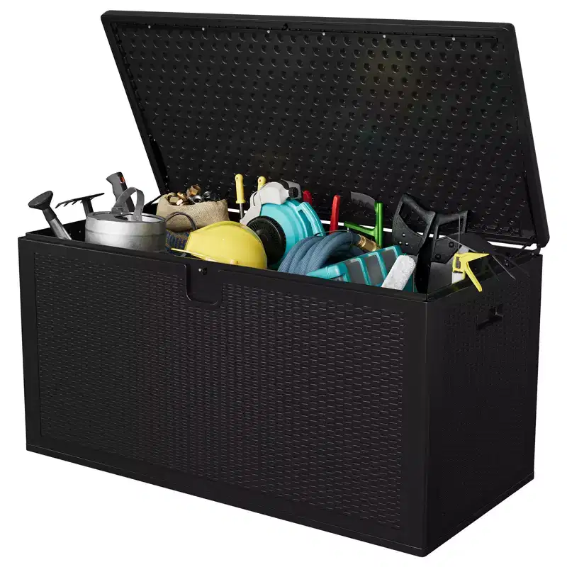 150 Gallon Large Resin Deck Box - Waterproof & Weatherproof Outdoor Storage Container - Lockable Lid, Heavy Duty