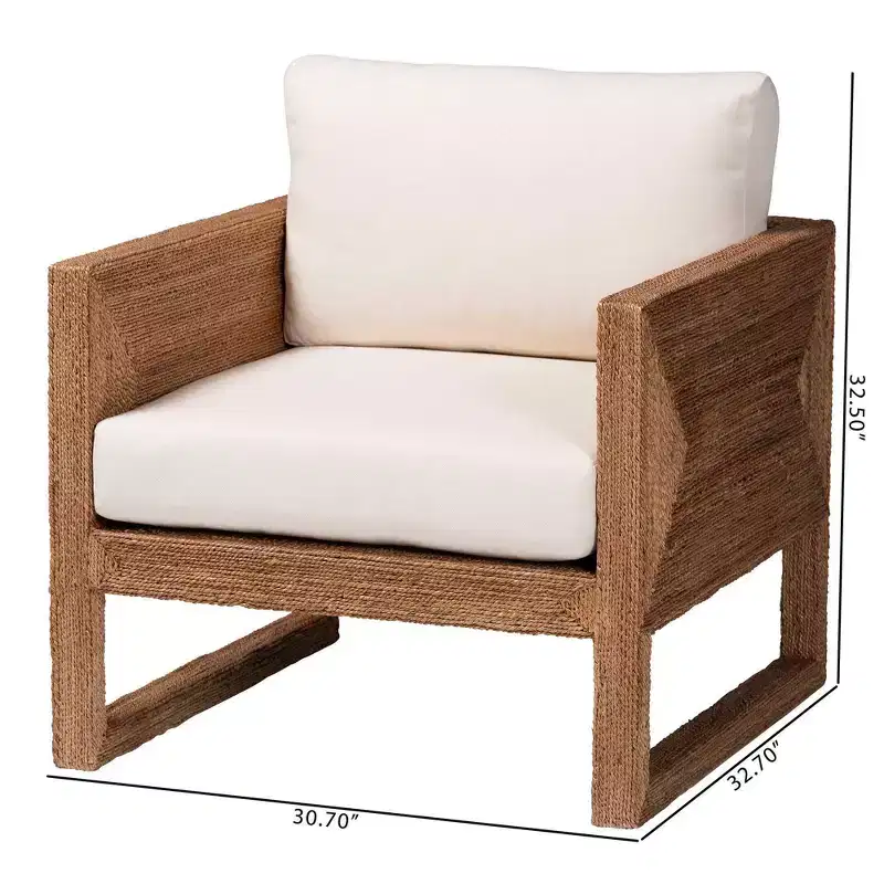 Helina Seagrass & Acacia Wood Arm Chair - Bleached Light Brown