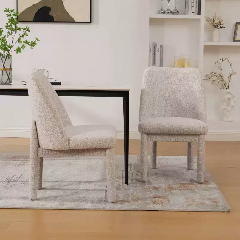 Set of 2 Upholstered Dining Chairs with High Curved Backrest, Armless Side Chairs for Dining Room or Kitchen