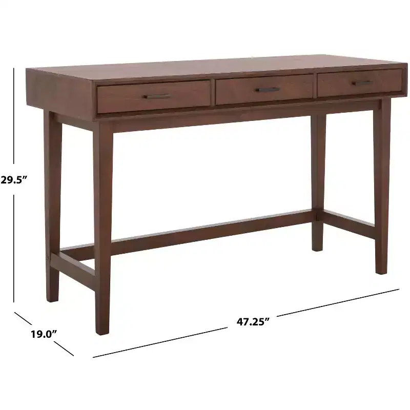 3-Drawer Wood Writing Desk with Ample Storage, Brown Finish