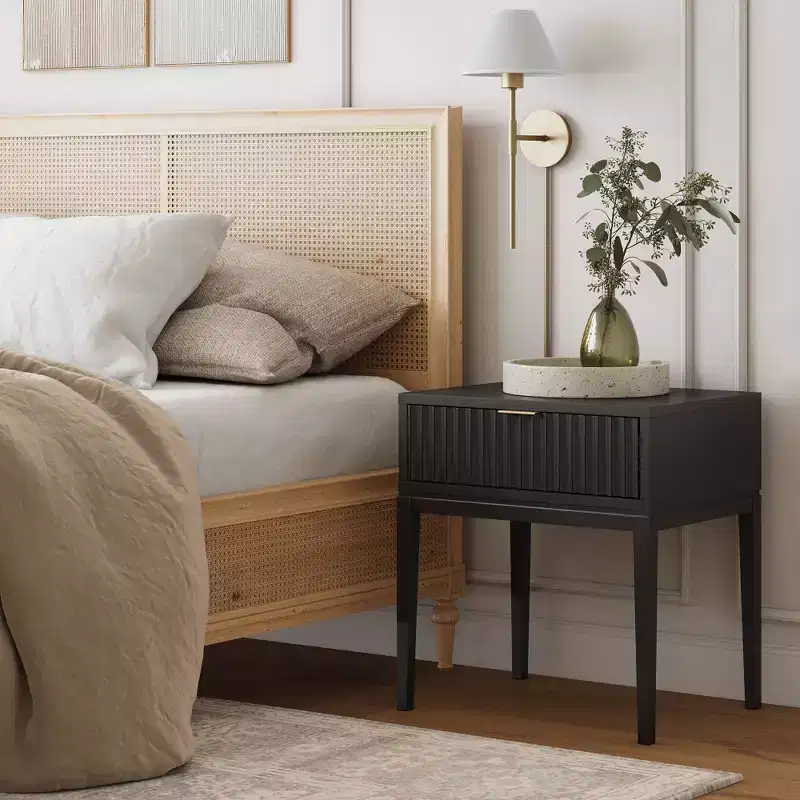 Nathan James Jasper Wood Fluted Nightstand Black