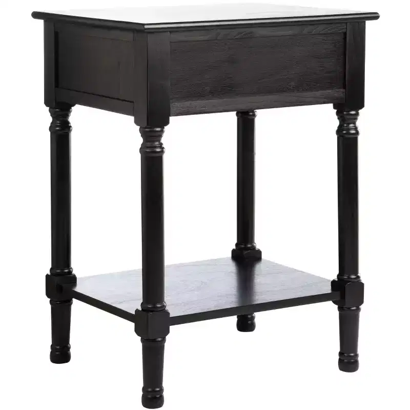 1-Drawer Accent Side Table with Herringbone Detail & Open Shelf, Distressed White