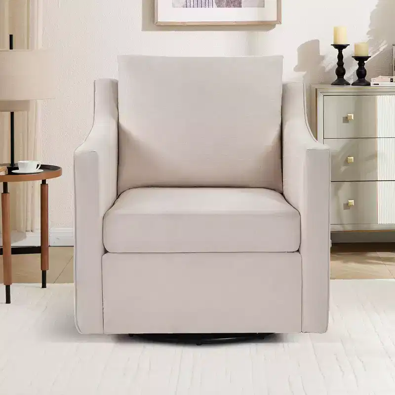 Swivel Accent Square Chair with Thick Padded Backrest Cushion, Lounge Reading Chair for Living Room Bedroom Small Spaces