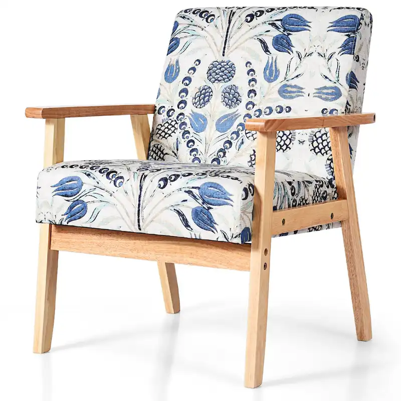 Gymax 2PCS Accent Armchair Upholstered Chair Home Office w/ Wooden - 25 x 26.5 x 32
