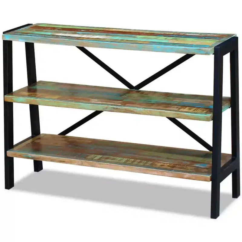 Solid Reclaimed Wood Sideboard with Steel Frame, Handmade Vintage-Style Side Table with Three Shelves, Multicolor