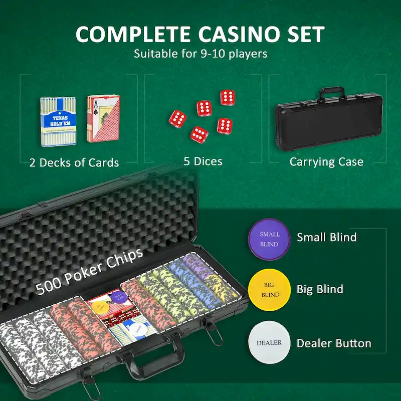 Soozier Poker Chip Set with 6 Denominations, 500 Chips, 14 Gram Clay, Casino Poker Chips with Aluminum Case
