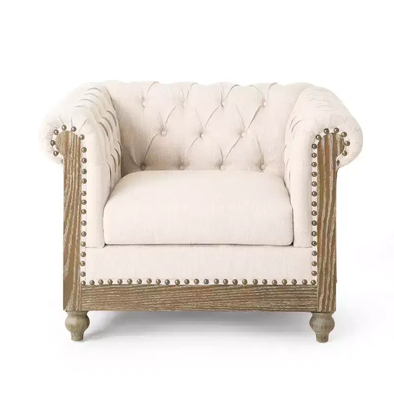 Castalia Chesterfield Tufted Fabric Club Chair with Nailhead Trim - Christopher Knight Home