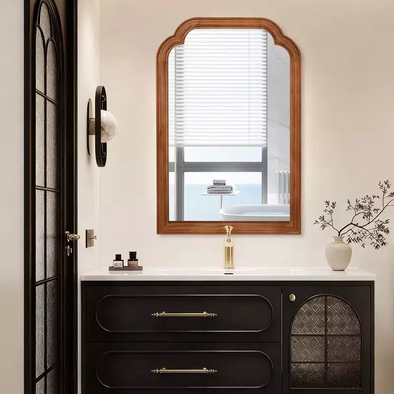 24 x 36 Wall Mirror with Rounded Corner Wood Frame - Yellowish Brown