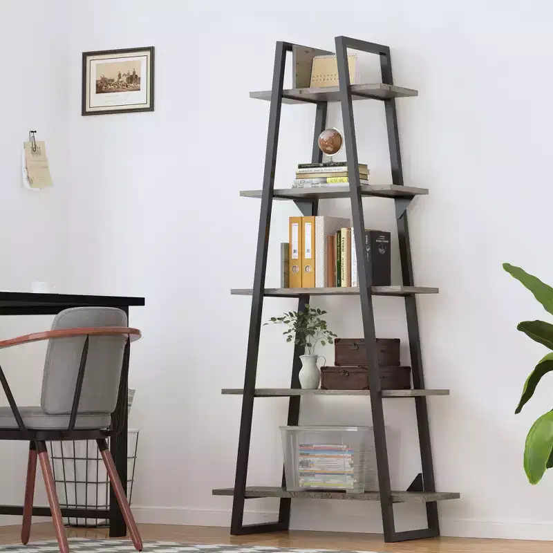5-Tier A-Shaped Bookshelf, A-Shaped Bookcase Industrial Ladder Shelf Open Display Shelves with Metal Frame, Plant Stand Shelf Living Room, Office
