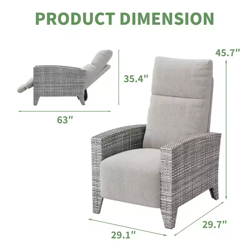 Wicker Recliner Chair with Adjustable Back & Footrest,150 Lay Flat Rattan Reclining Patio Chair with Extendable Side Table & Air Pump